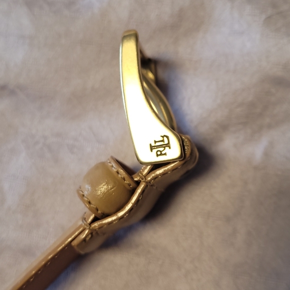 Lauren Ralph Lauren Italian tan leather belt gold tone buckle 39" x 1" Size L - Picture 6 of 11